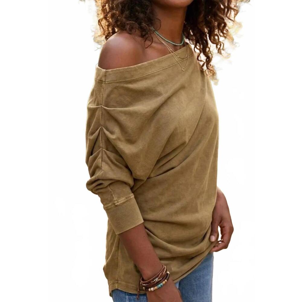 NEW SURELYMINE weekend wander off-shoulder oversized top in green